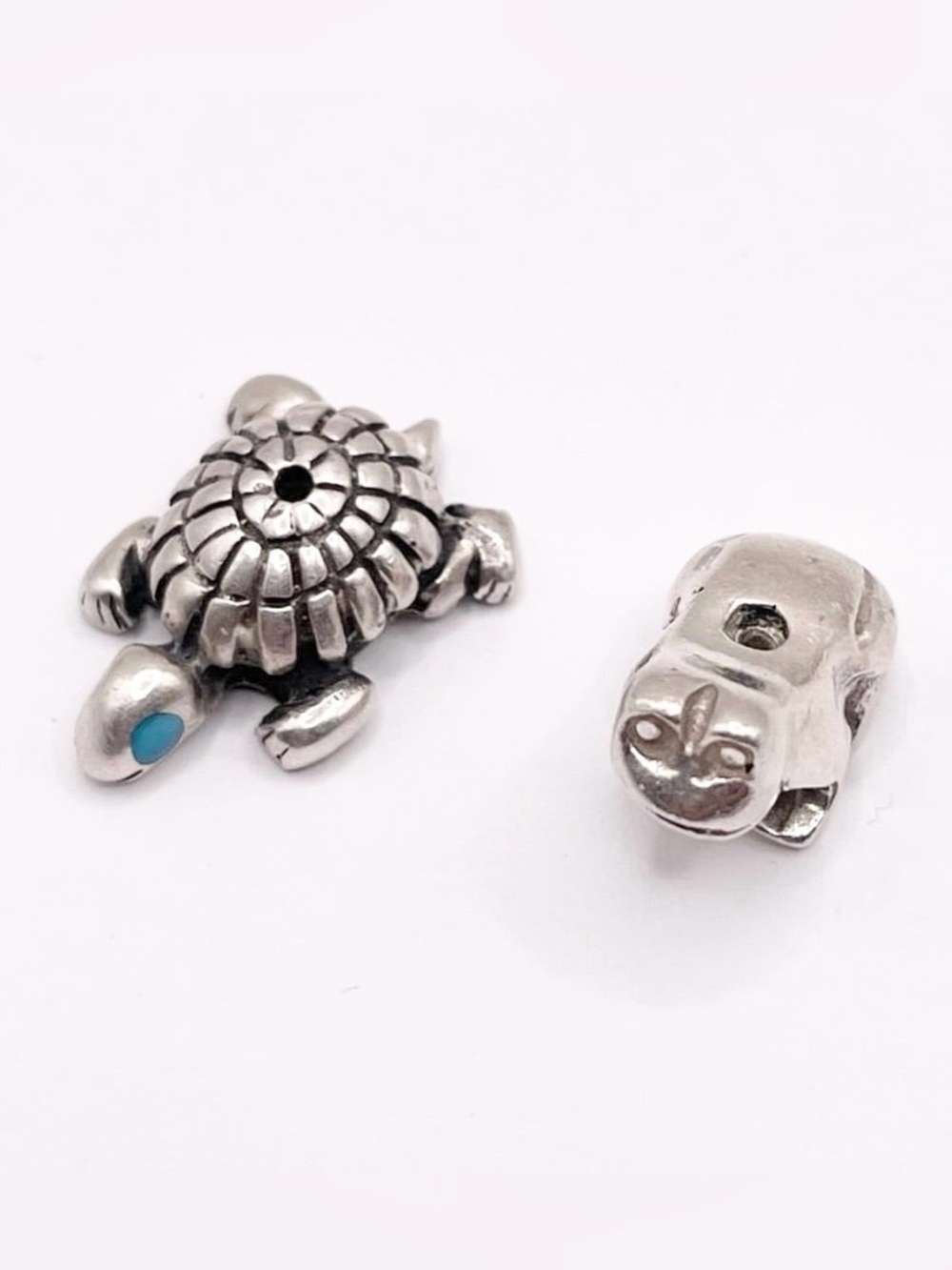 Turtle and frog sterling silver charms